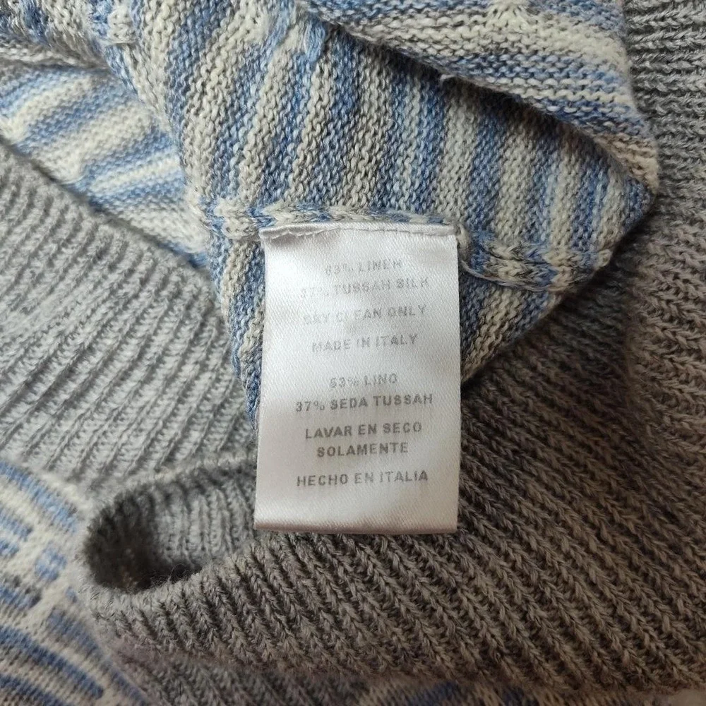 Hickey Freeman Sweater Mens 2XL Gray Collared Polo Linen Silk Pullover Work Knit - Picture 7 of 10